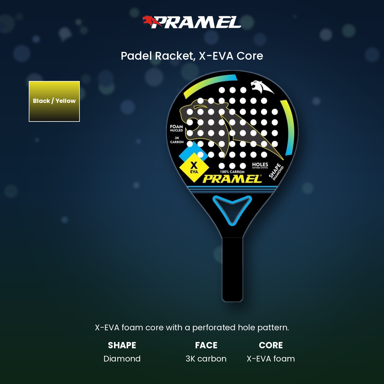 Pramel X-Eva Padel Rackets - Black / Yellow 